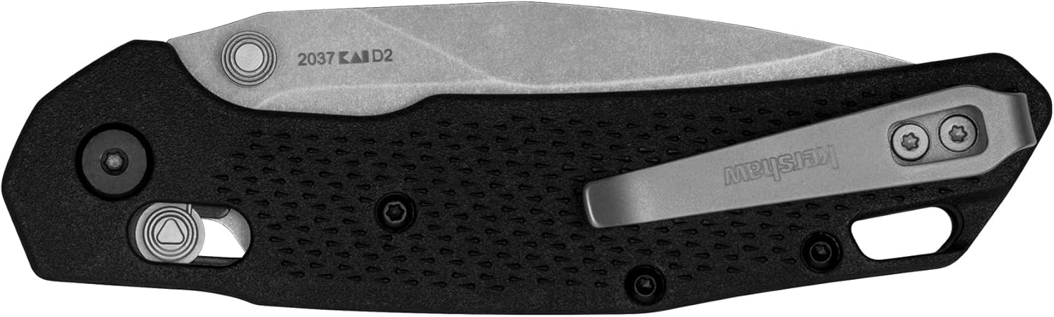 Kershaw Heist Folding Pocket Knife, 3.2 inch Clip Point D2 Steel Blade, Stonewashed Finish, DuraLock Locking Mechanism, Black
