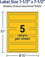 Avery Printable Rectangle Labels, Sure Feed Technology, 1-1/2" x 7-1/2", Bright Yellow, Print-to-The-Edge