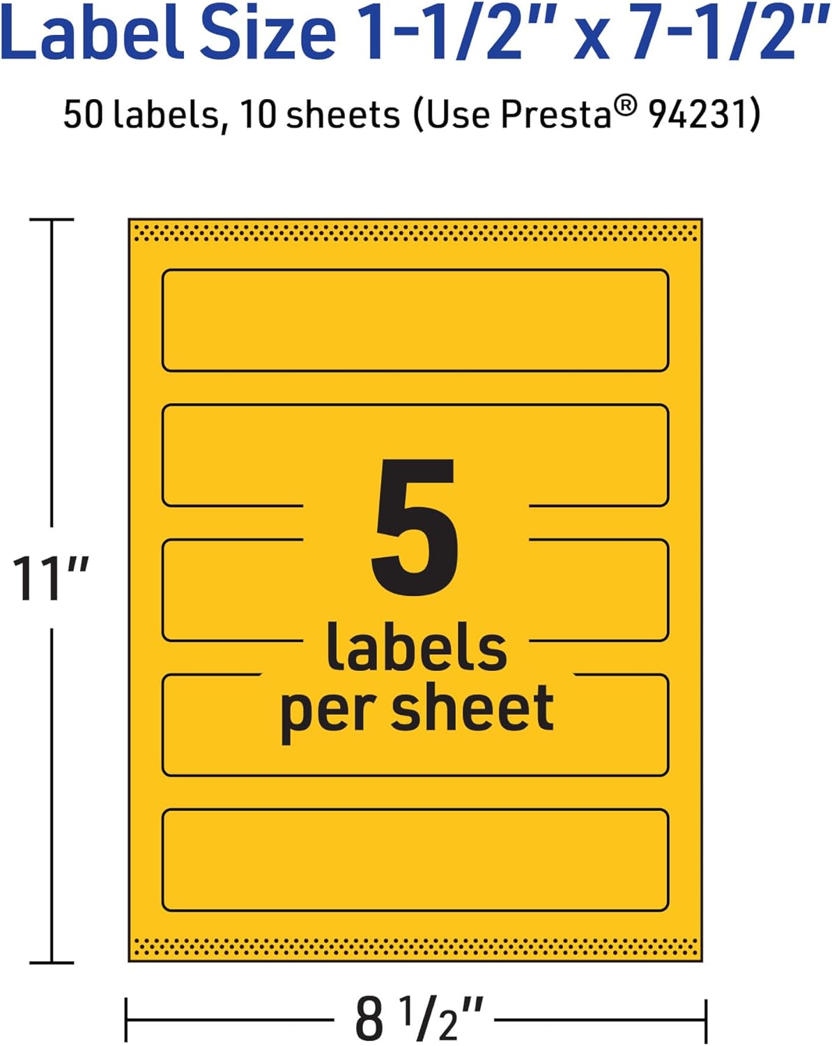 Avery Printable Rectangle Labels, Sure Feed Technology, 1-1/2" x 7-1/2", Bright Yellow, Print-to-The-Edge