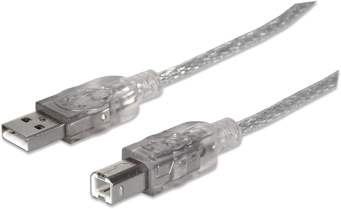 Manhattan A Male/B Male, 1.8m (6 Feet) Translucent Silver Hi-Speed USB Device Cable (333405)
