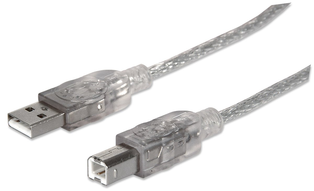 Manhattan A Male/B Male, 1.8m (6 Feet) Translucent Silver Hi-Speed USB Device Cable (333405)