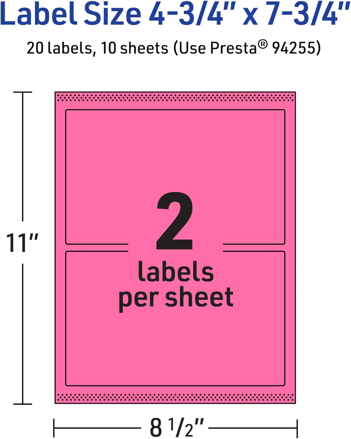 Avery Printable Rectangle Labels, Sure Feed Technology, 4-3/4" x 7-3/4", Bright Pink Labels, Print-to-The-Edge
