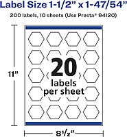 AVERY Glossy White Hexagon Labels, Sure Feed Technology, 1-1/2" x 1-47/54"