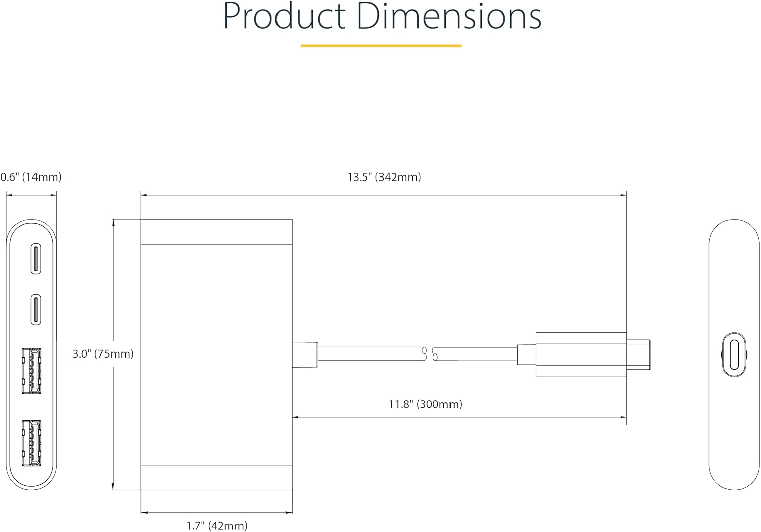 StarTech.com 4-Port USB-C Hub with 100W Power Delivery Pass-Through - 2X USB-A + 2X USB-C - 5Gbps - 1ft (30cm) Long Cable