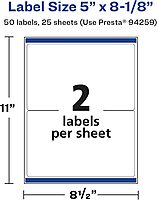 AVERY Glossy White Rectangle Labels, Sure Feed Technology, 5" x 8-1/8"
