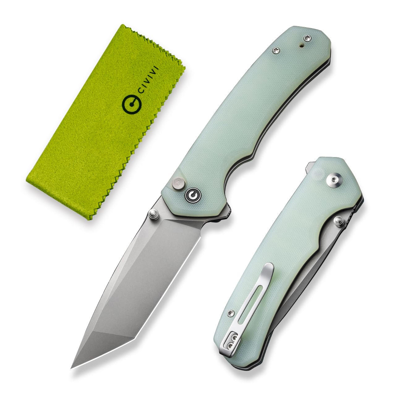 CIVIVI Brazen Folding Knife, Button Lock Pocket Knife with 3.46'' Swedish 14C28N Tanto Blade - LOW-PROFILE