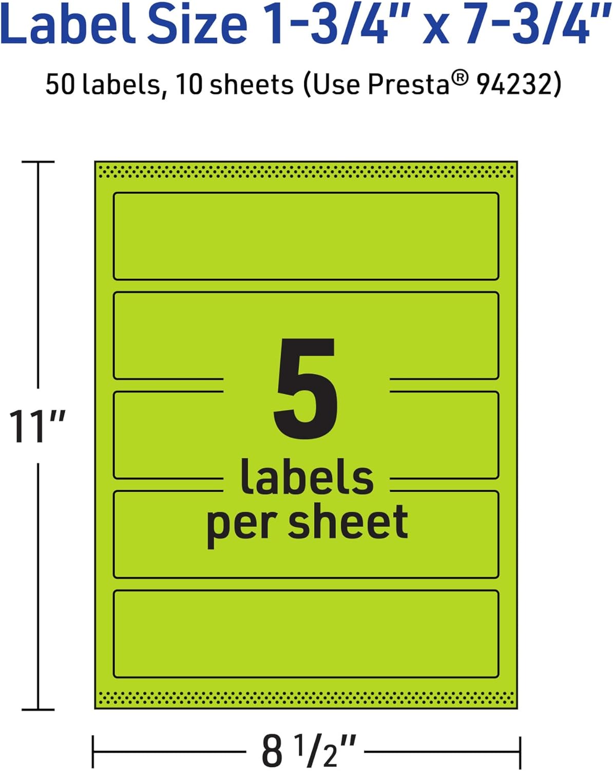 Avery Printable Rectangle Labels, Sure Feed Technology, 1-3/4" x 7-3/4", Bright Green Labels, Print-to-The-Edge