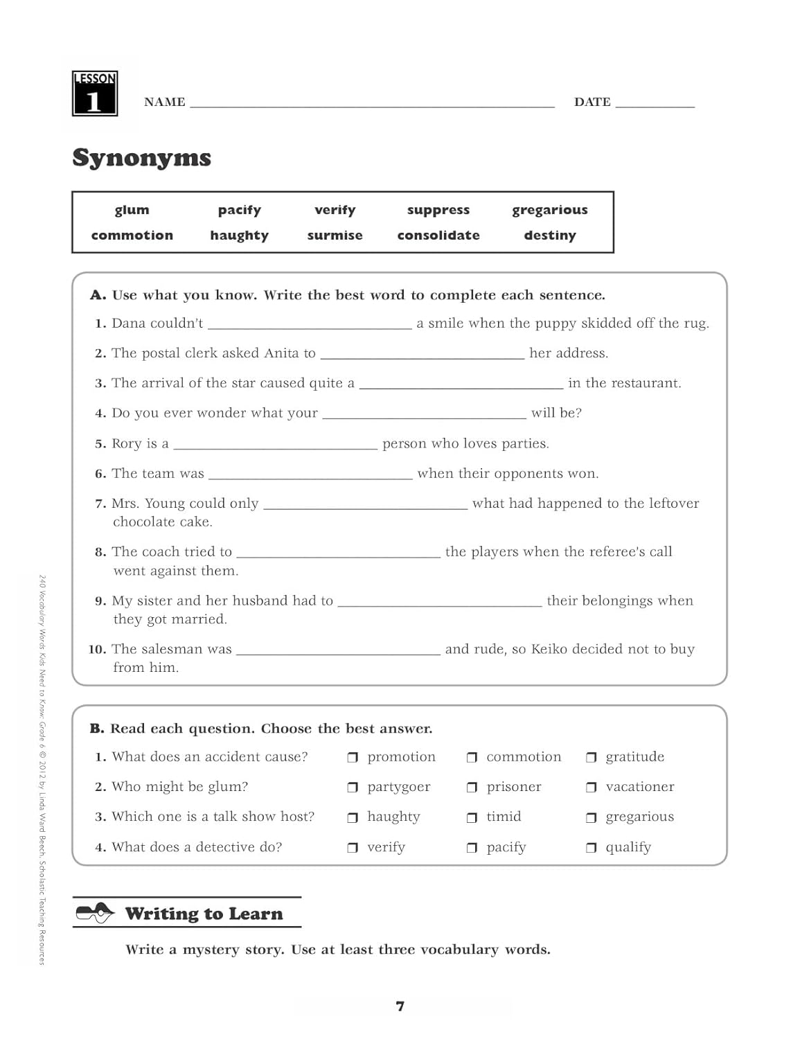 240 Vocabulary Words Kids Need to Know: Grade 6: 24 Ready-To-Reproduce Packets Inside!