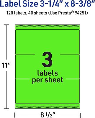 AVERY Printable Rectangle Labels, Sure Feed Technology, 3-1/4" x 8-3/8", Neon Green, Laser/Inkjet Printable