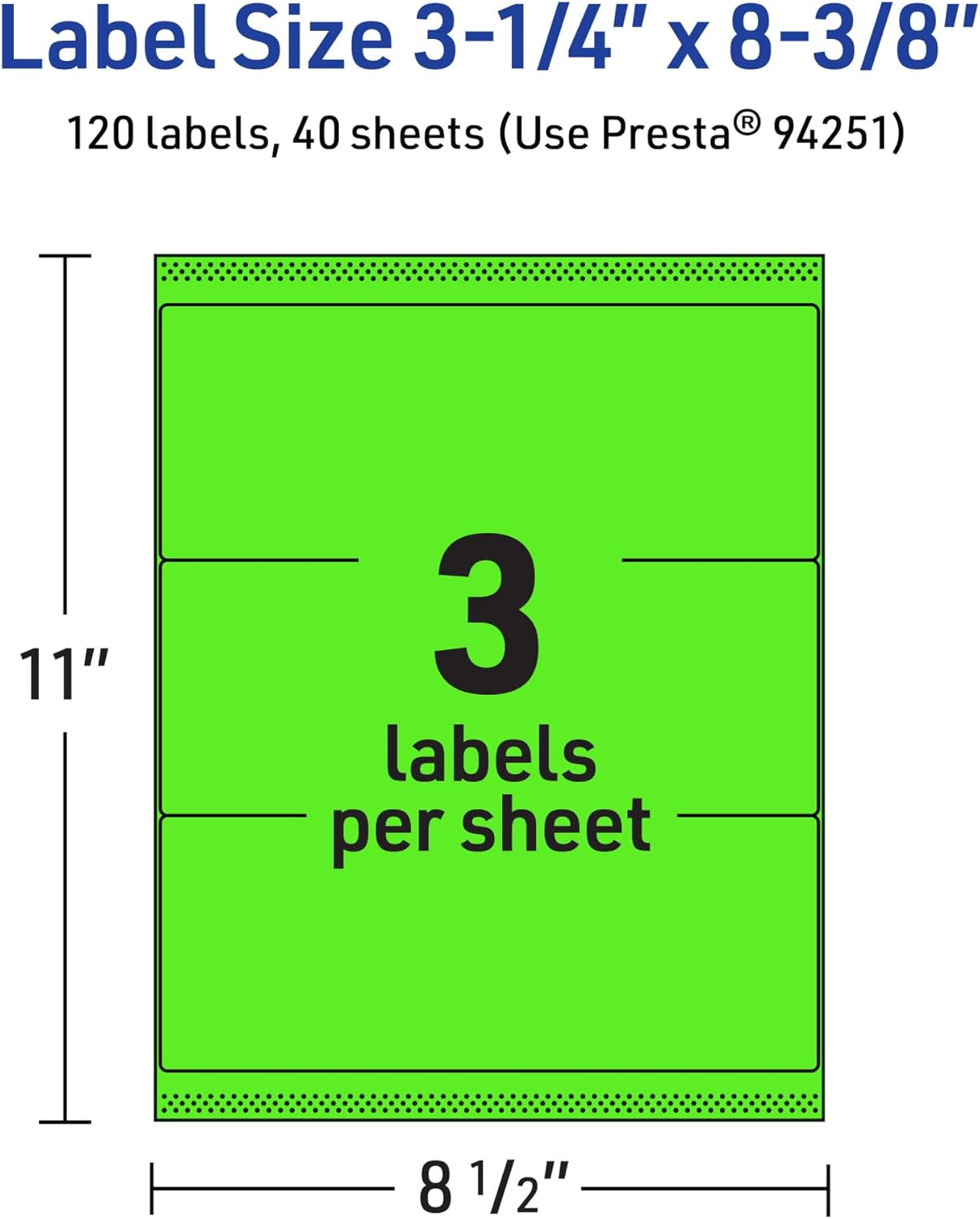 AVERY Printable Rectangle Labels, Sure Feed Technology, 3-1/4" x 8-3/8", Neon Green, Laser/Inkjet Printable