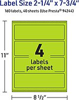 Avery Printable Rectangle Labels, Sure Feed Technology, 2-1/4" x 7-3/4", Bright Green, Print-to-The-Edge