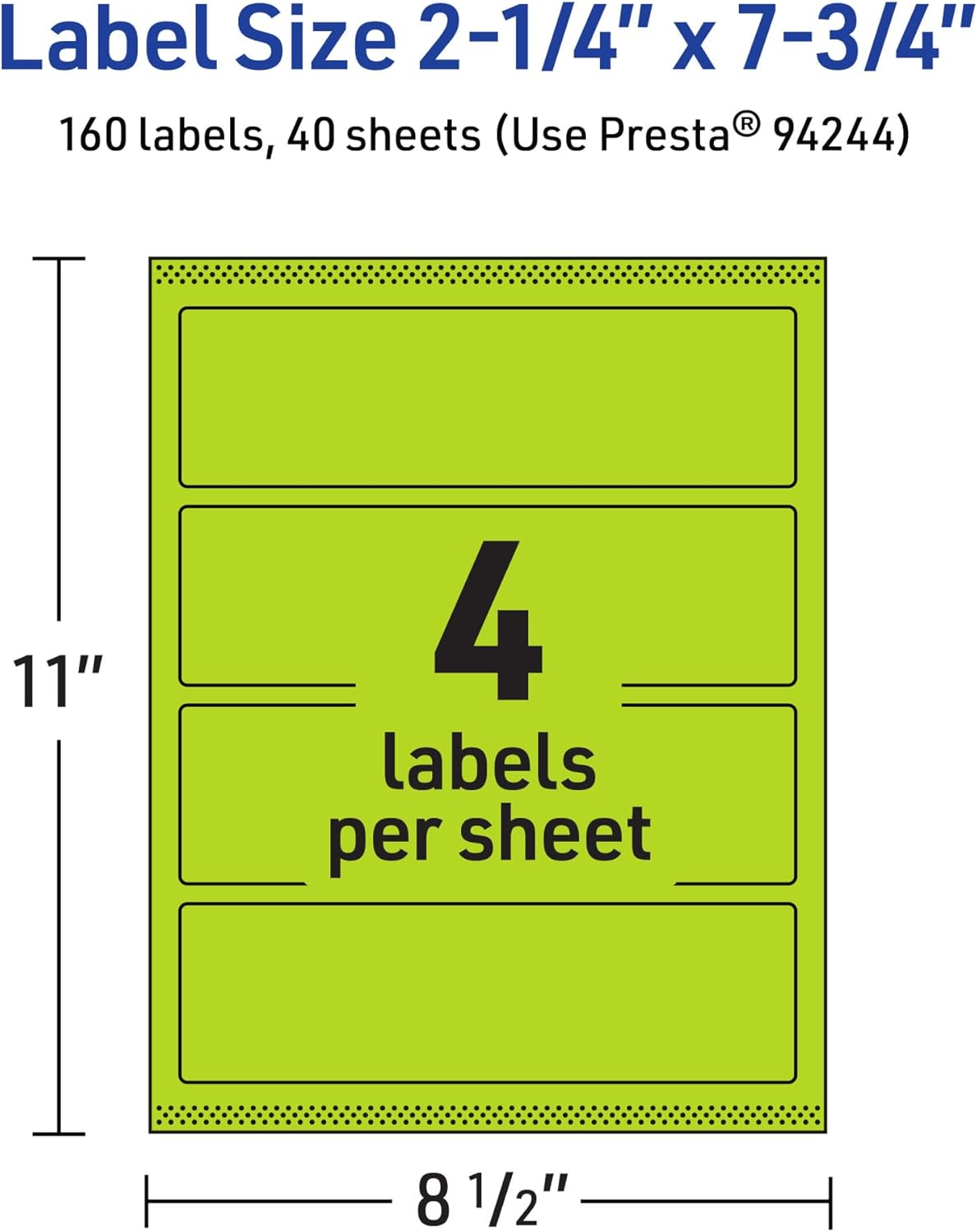 Avery Printable Rectangle Labels, Sure Feed Technology, 2-1/4" x 7-3/4", Bright Green, Print-to-The-Edge