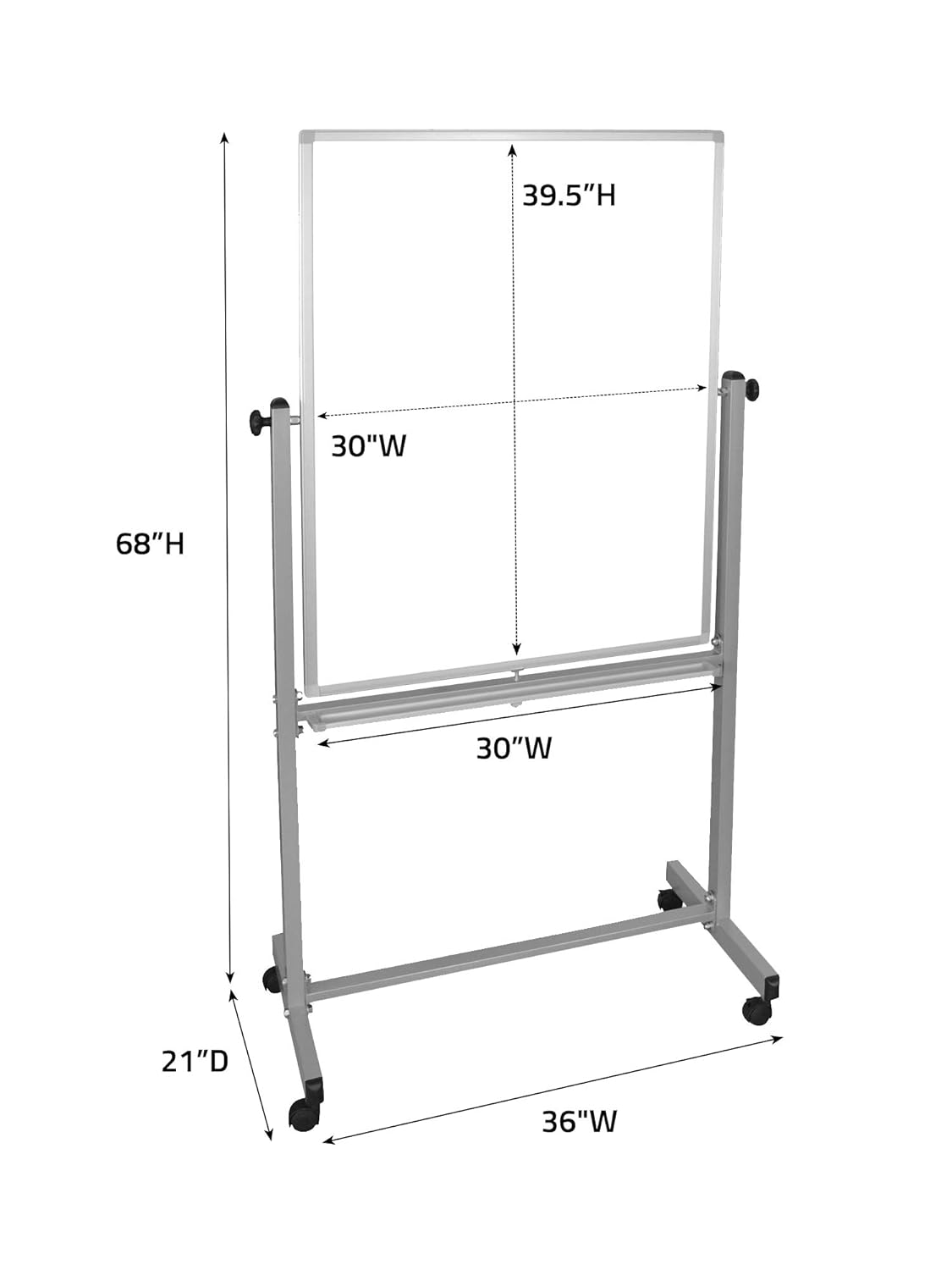 Luxor Double-Sided Magnetic Mobile Dry-Erase Whiteboard, 30in x 40in, Aluminum Frame With Gray Finish