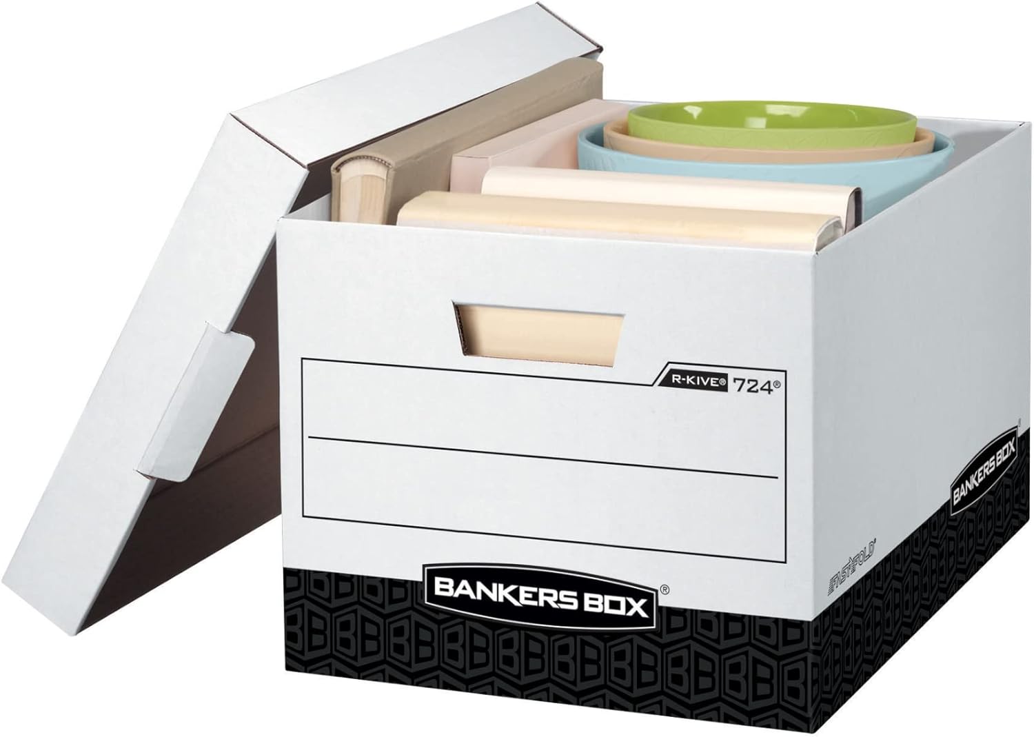 Bankers Box 12 Pack R-KIVE Heavy-Duty File Storage Boxes, FastFold, Lift-Off Lid, Letter, White/Black