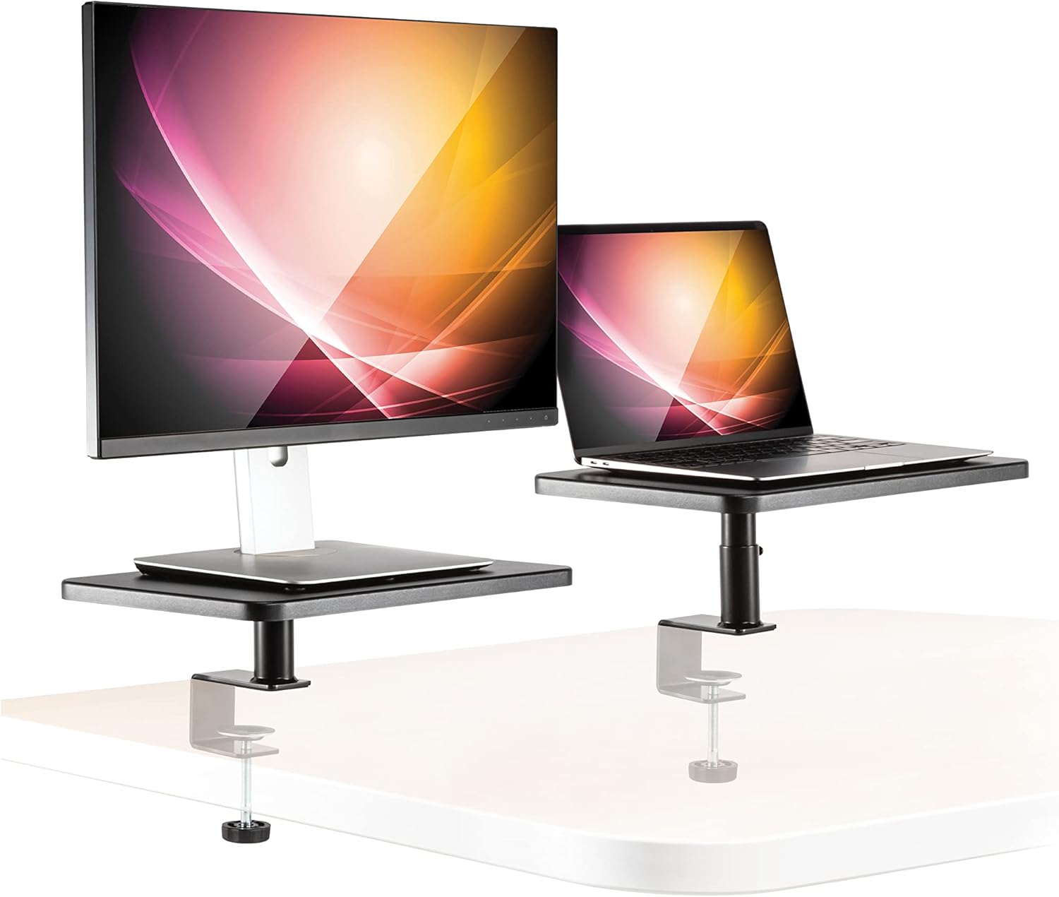 Allsop Ascend Metal/Wood Adjustable Monitor Stands, 5-3/4inH x 15inW x 9-1/4inD, Brown, Set Of 2 Stands