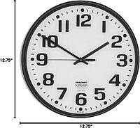 Quartz Wall Clock Slimline - Plastic Frame - 12-3/4" Diameter - Black Case/White Face, 6645-01-389-7944