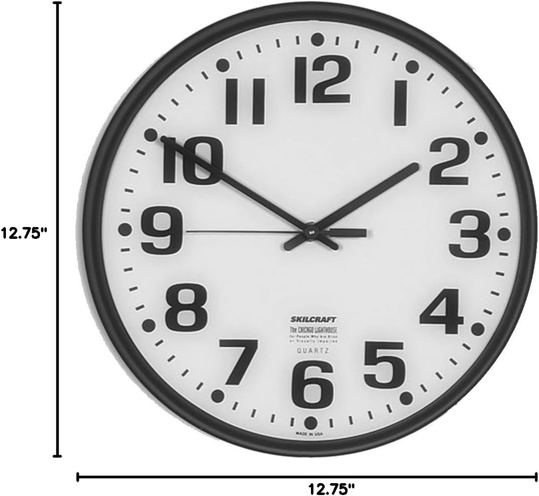Quartz Wall Clock Slimline - Plastic Frame - 12-3/4" Diameter - Black Case/White Face, 6645-01-389-7944