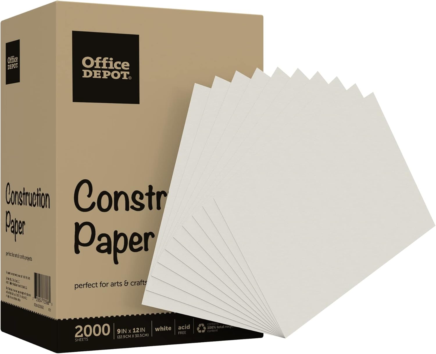 Office Depot® Brand Construction Paper, 9" x 12", 100% Recycled, Stone White, Pack Of 2,000 Sheets