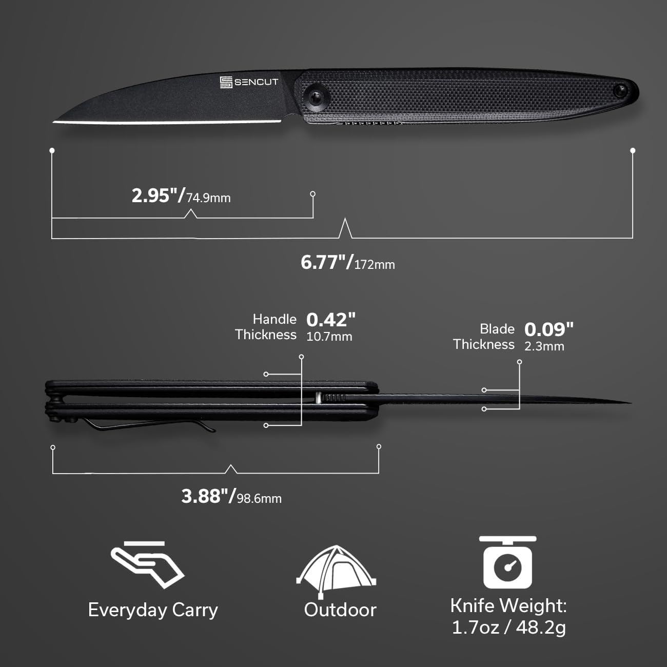 SENCUT Jubil Folding Pocket Knife D2 Wharncliffe, G10 Handle, Front Flipper