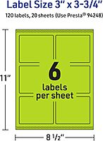 Avery Printable Rectangle Labels, Sure Feed Technology, 3" x 3.75", Bright Green, Print-to-The-Edge, Laser/Inkjet