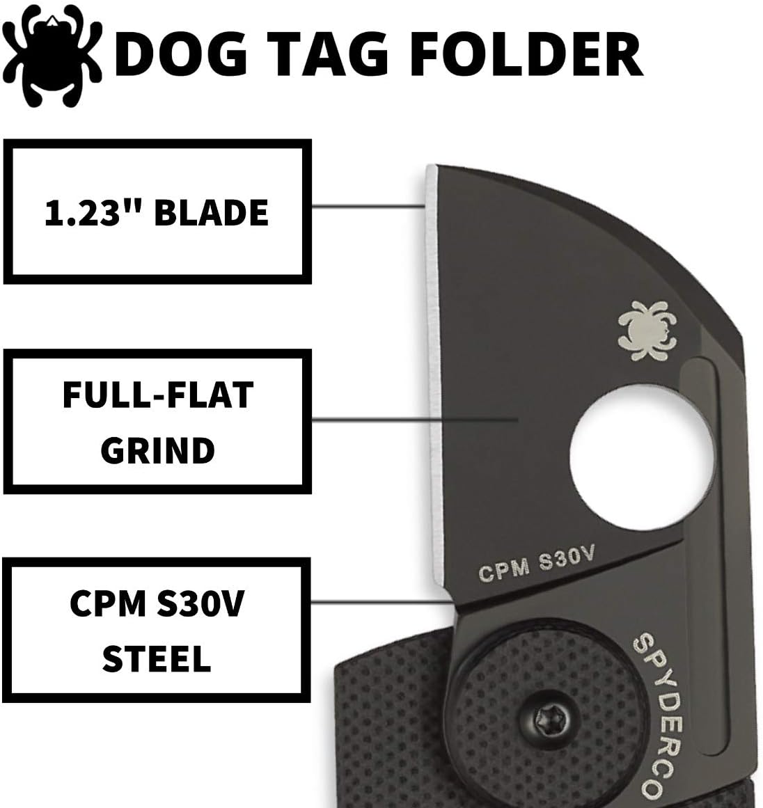 Spyderco Dog Tag Non-Locking Knife with 1.23" CPM S30V Steel Blade and Durable Black Carbon Fiber Handle - PlainEdge