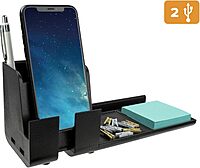 Bostitch Office Konnect Charging Station Desk Organizer Base, USB Phone Stand Compatible with Cell Phones & Tablets, Black