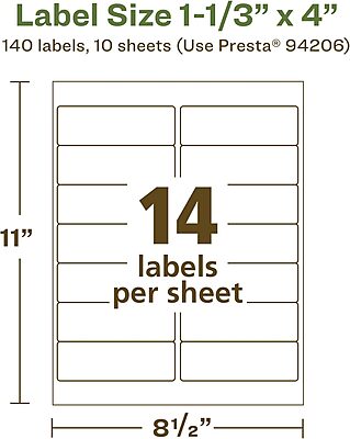 Avery EcoFriendly Matte White Recycled Rectangle Labels, 1-1/3" x 4", Matte White Labels, Permanent Adhesive, Laser/Inkjet Printable, 140 Total 140 labels