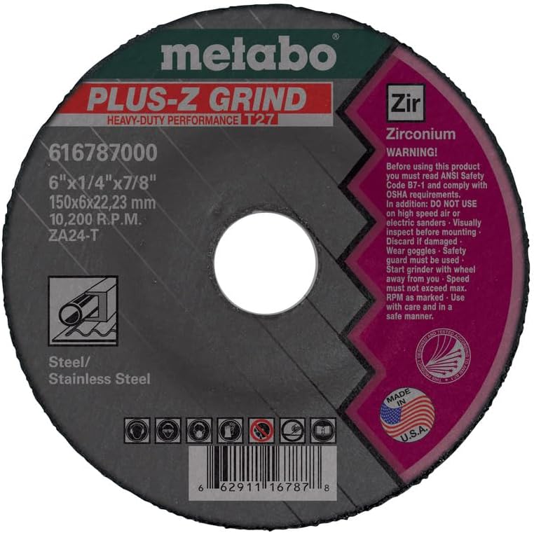 Metabo 6-inch Plus-Z Grinding Wheel | Type 27 | 6" x 1/4" x 7/8" | ZA24T | Zirconia Alumina | Super Performance | Improved
