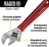 Klein Tools D507-8 Adjustable Wrench, Extra Capacity Jaw Forged Drive Wrench with High Polish Chrome Finish