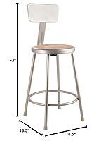 National Public Seating Steel Stool with 24" Hardboard Seat and Backrest, Grey