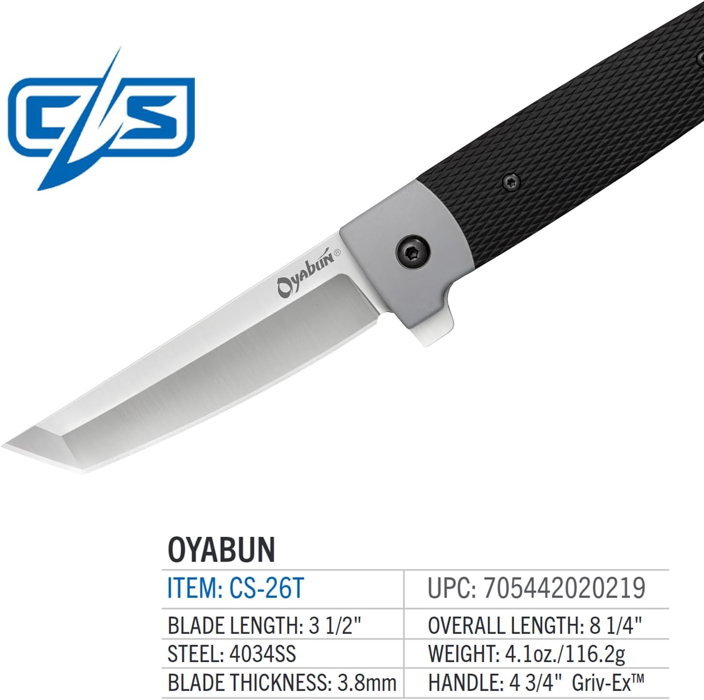 Cold Steel Oyabun 3.5" 4034SS Tanto Point Razor-Sharp Blade 4.75" Griv-Ex Handle Everyday Carry Pocket Folding Knife