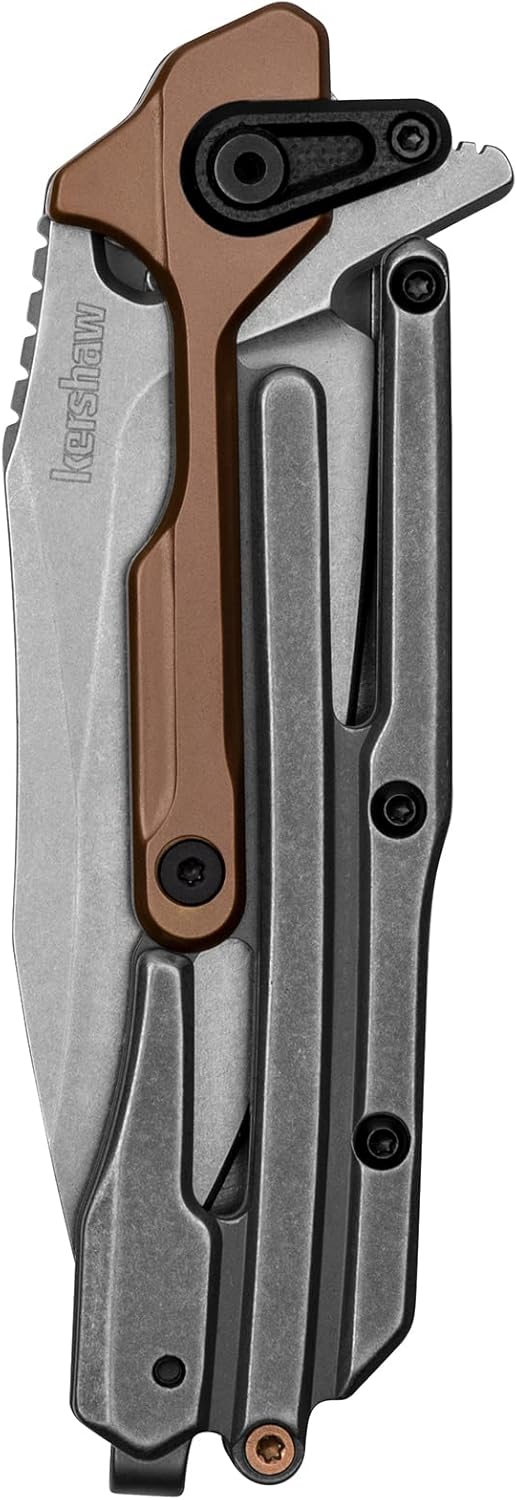 Kershaw Frontrunner Folding Pocket Knife, Futuristic, Durable EDC, D2 Blade Steel, KVT Opening Mechanism, Pocketclip