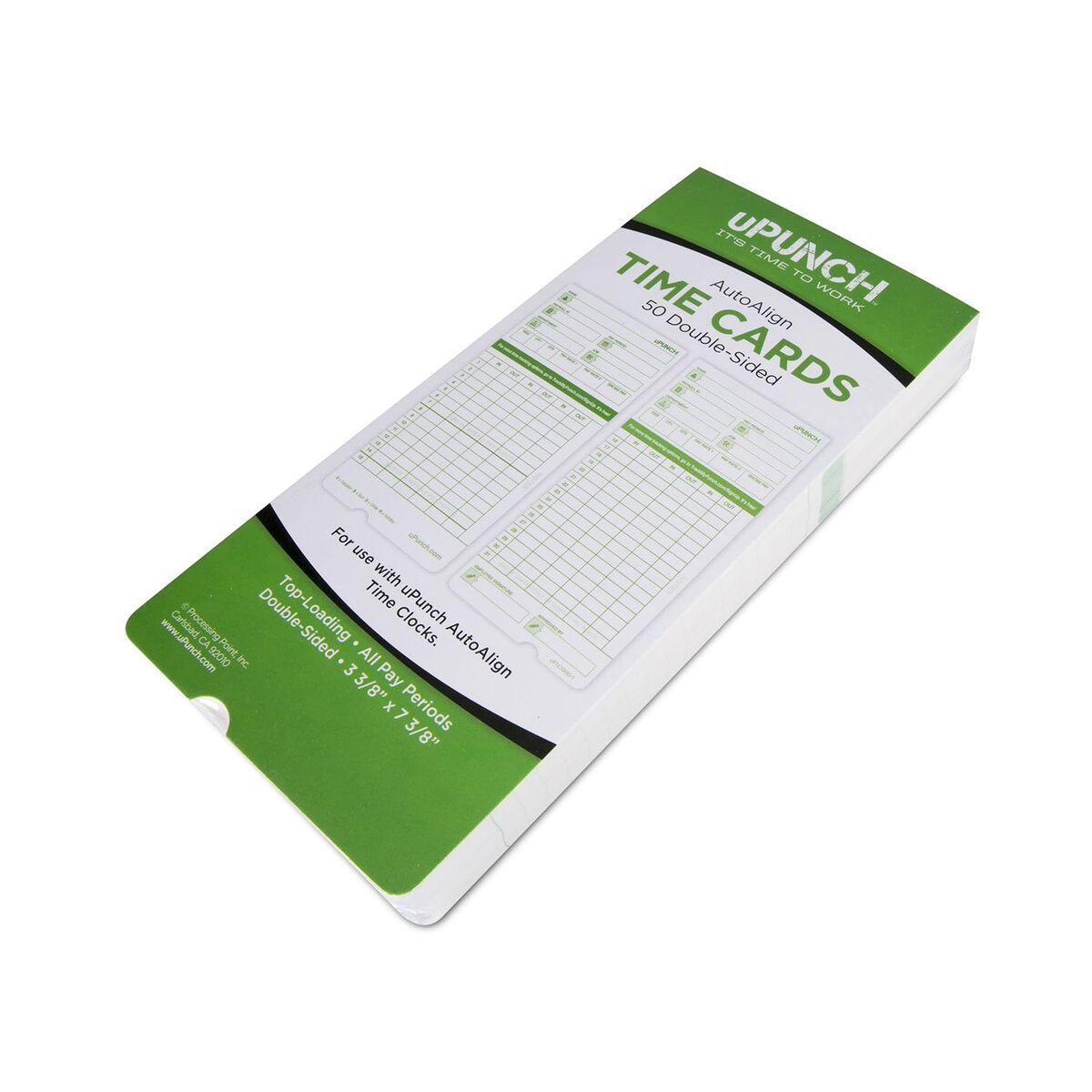 uPunch All Pay Periods Time Cards, 2-Sided, 3.5in x 7.5in, Green