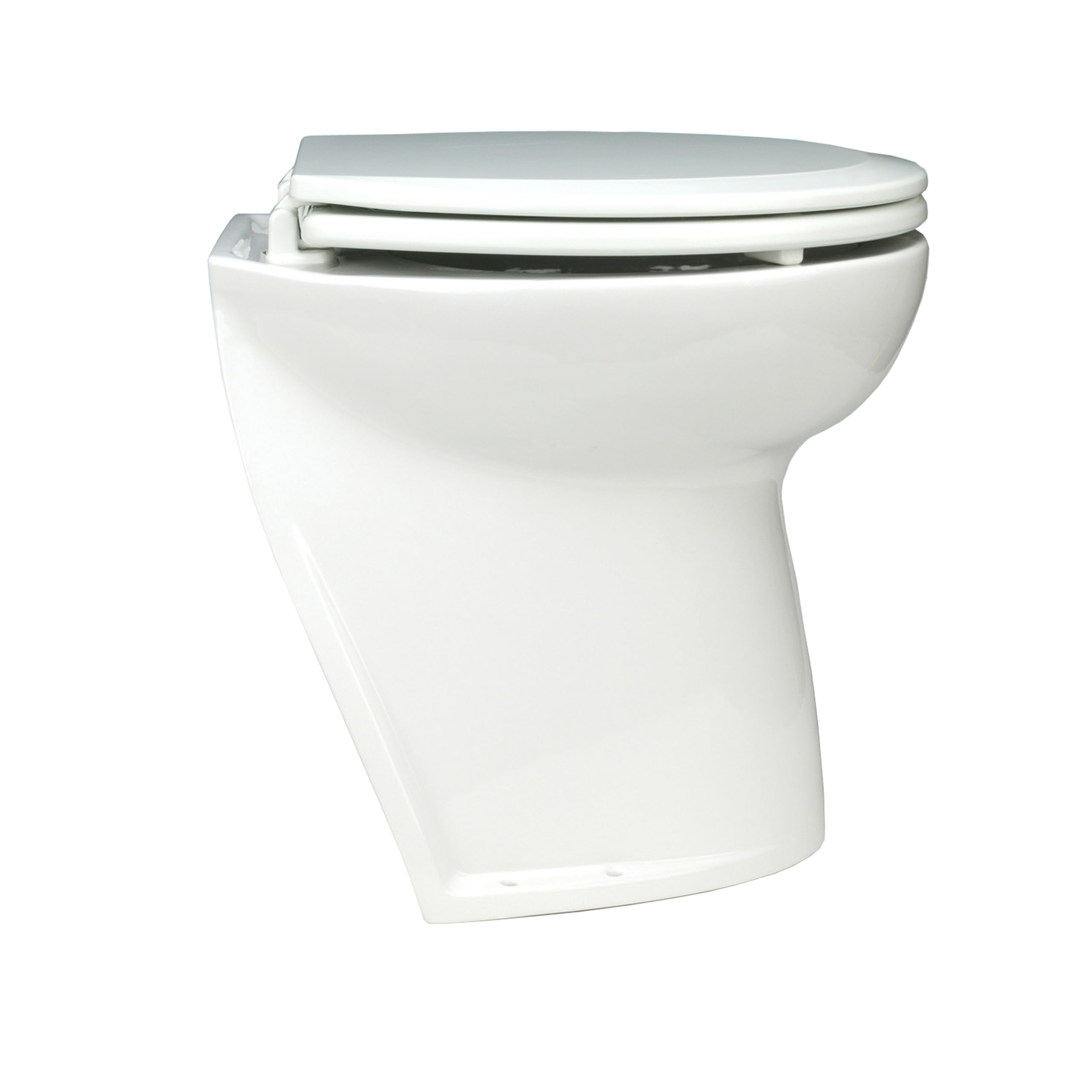 Jabsco Deluxe Flush 17" Angled Back 12V Raw Water Electric Marine Toilet w/Remote Rinse Pump & Soft Close Lid