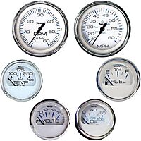 Faria KTF001 Chesapeake Stainless Steel Inboard 6-Gauge Boxed Set - Speedometer/Tachometer/Fuel Level/Voltmeter/Water