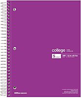 Office Depot® Wirebound Notebooks, 8 1/2" x 11", 5 Subjects, College Ruled, 180 Sheets, Assorted Colors, Pack Of 6 Notebooks