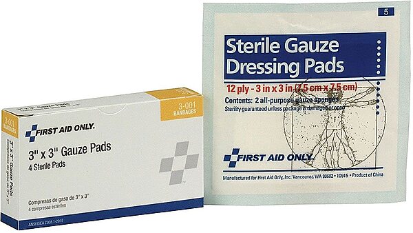 First Aid Only Gauze Pads, 3in x 3in, White, Pack Of 4 Pads