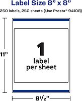 Avery Matte White Square Labels, Sure Feed Technology, 8" x 8"
