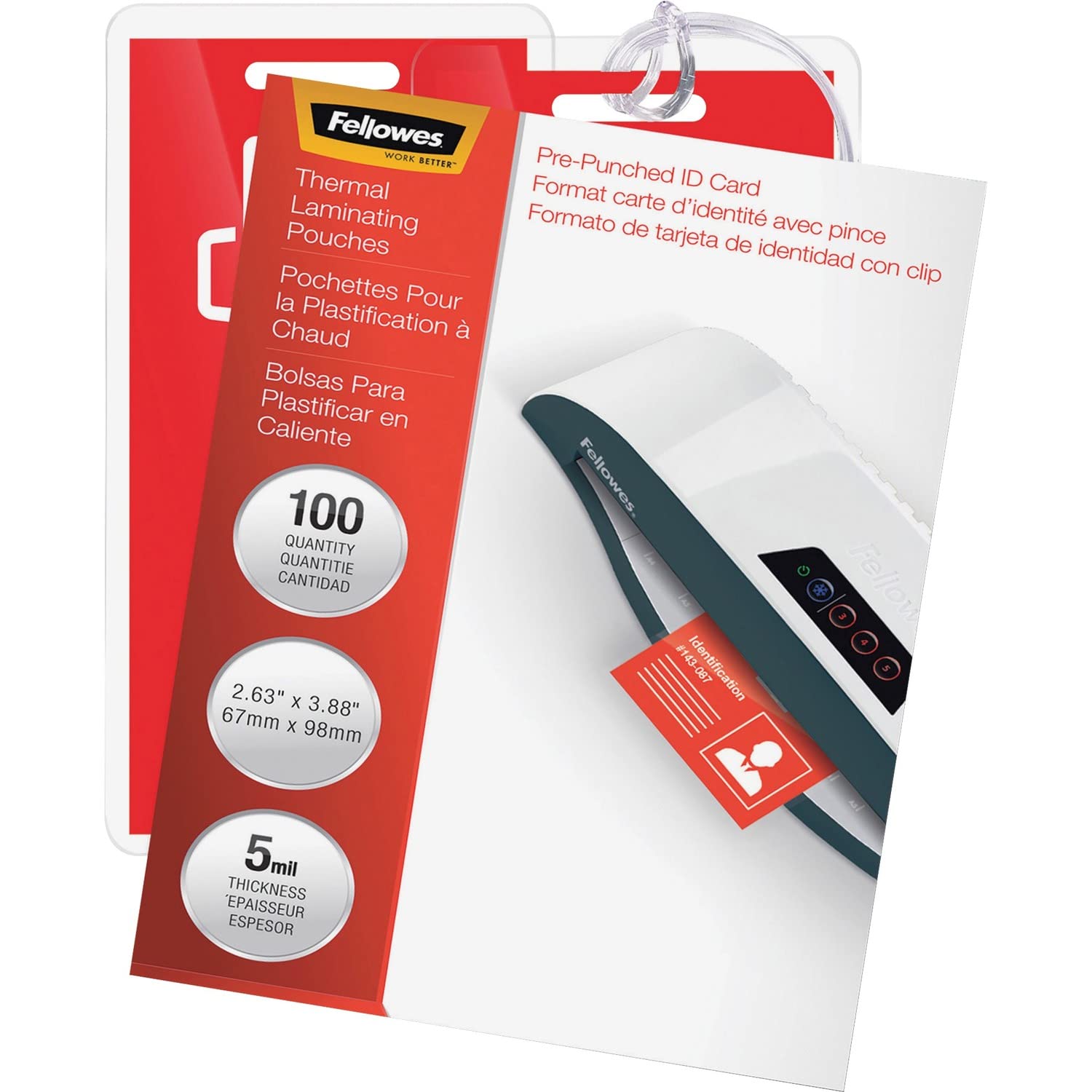 Fellowes Hot Laminating Pouches, ID Tag, Punched, 5 mil