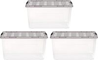 IRIS USA 72 Quart Stack & Pull Clear Storage Box, Gray, 3 Pack