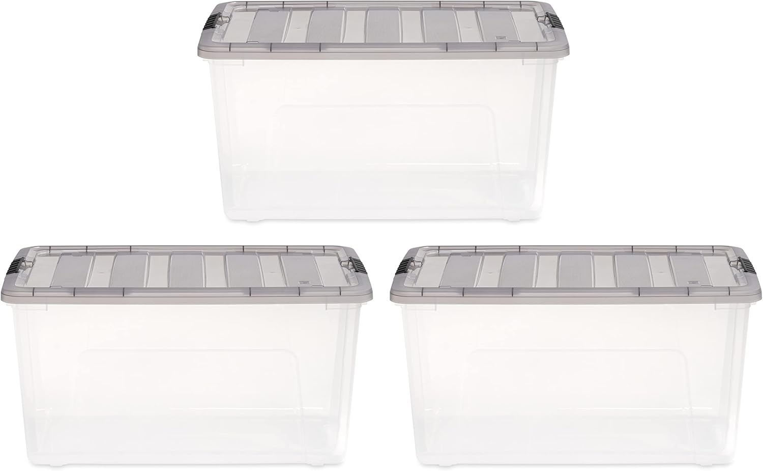 IRIS USA 72 Quart Stack & Pull Clear Storage Box, Gray, 3 Pack