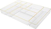 MARTHA STEWART Kerry Plastic Stackable Office Desk Drawer Organizers with Gold Trim