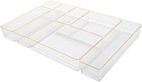 MARTHA STEWART Kerry Plastic Stackable Office Desk Drawer Organizers with Gold Trim