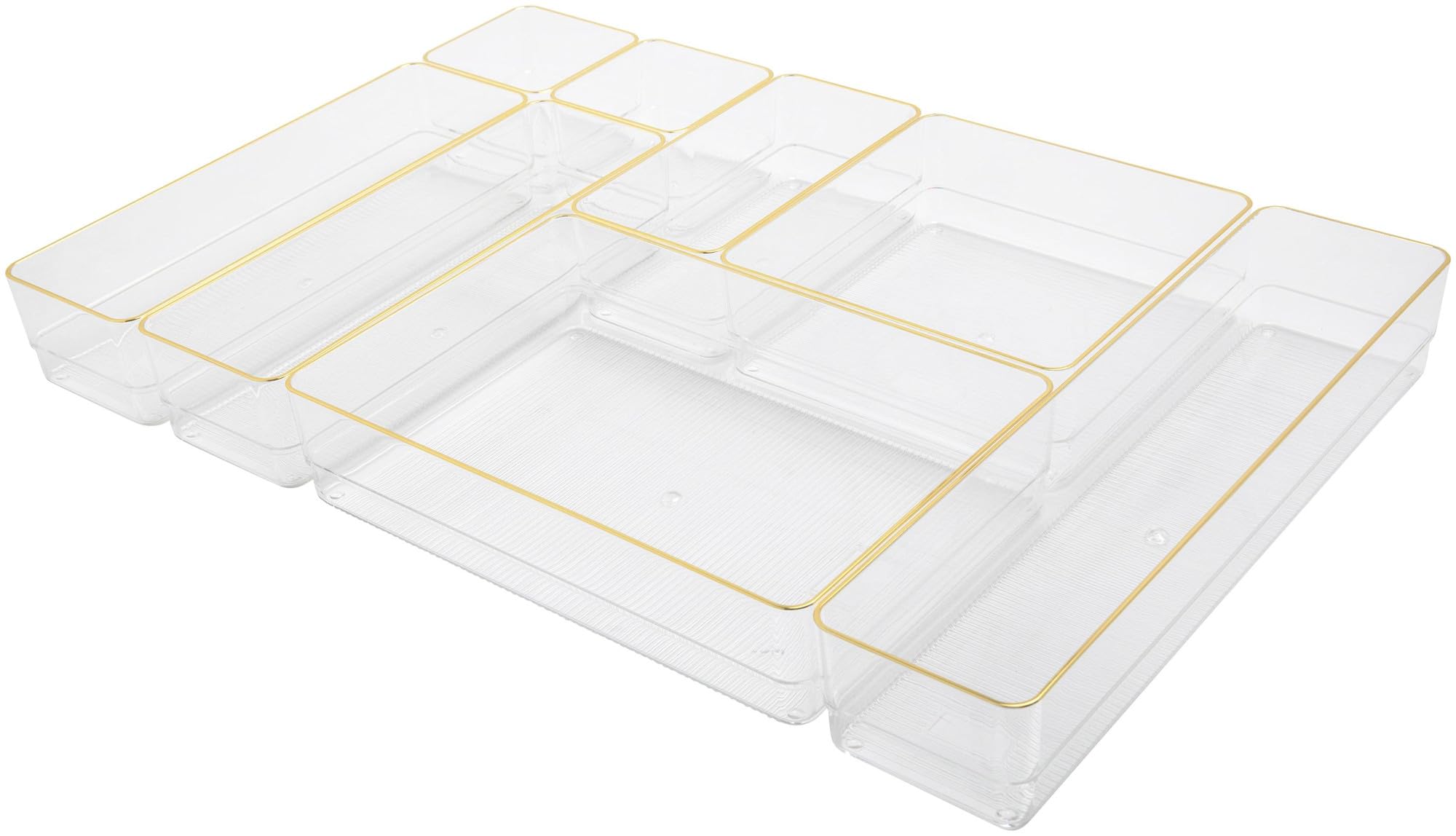 MARTHA STEWART Kerry Plastic Stackable Office Desk Drawer Organizers with Gold Trim