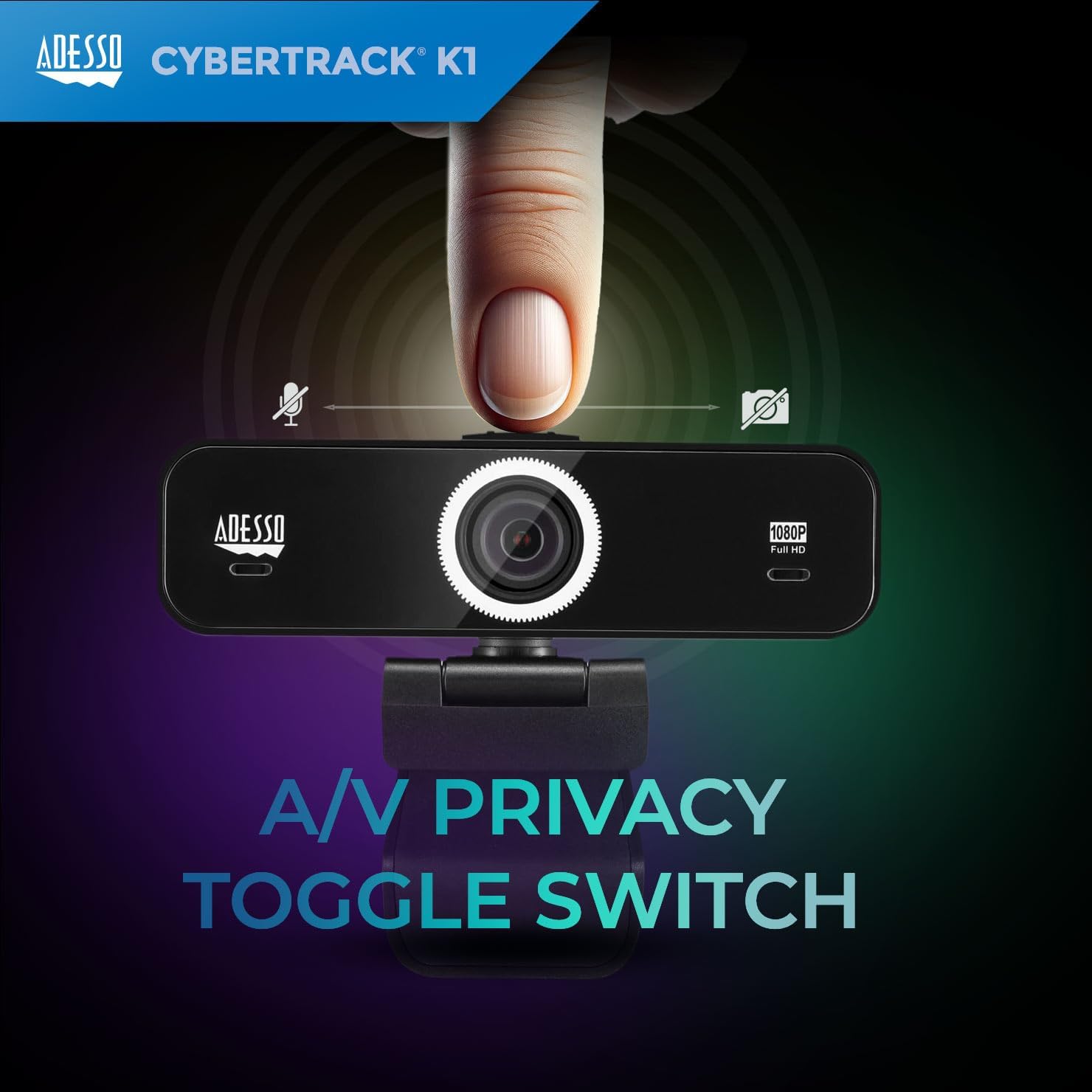 CyberTrack K1 1080P Full HD Fixed Focus USB Webcam with Adjustable View Angle Built-in Dual Microphones, Privacy Shutter