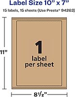 Avery Kraft Brown Rectangle Labels, Sure Feed Technology, 10" x 7", 15 Kraft Brown Labels, Laser/Inkjet Printable 15 labels