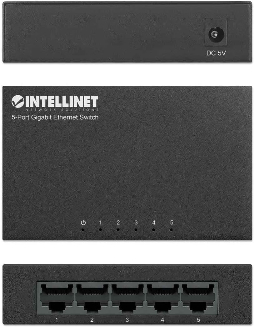 Intellinet 5-Port Gigabit Ethernet Network Switch, Ethernet Splitter - Unmanaged | Plug & Play | Auto Traffic Optimization