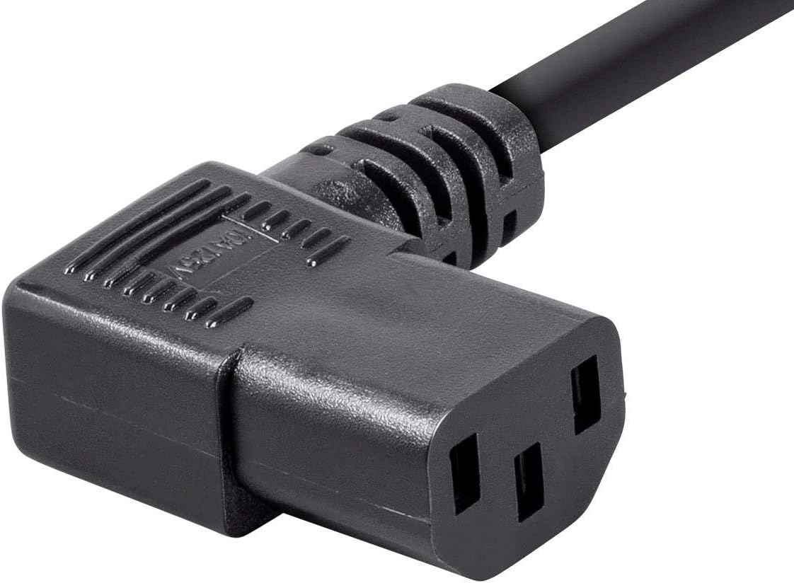 Monoprice 10ft 14AWG Right Angle Power Cord Cable w/ 3 Conductor PC Power Connector Socket (C13/5-15P) - Black 10 Feet