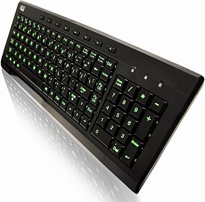 AKB-120EB 3-Color Illuminated Compact Multimedia Keyboard with Large Print Keys and Hotkeys