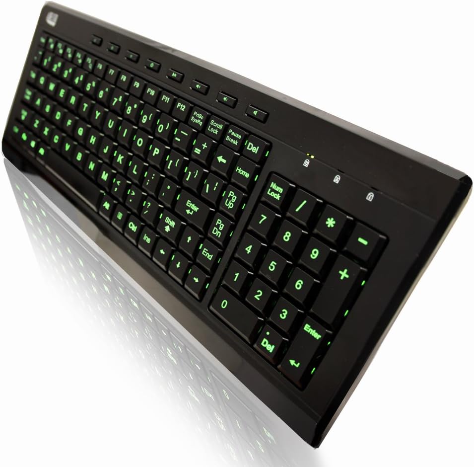 AKB-120EB 3-Color Illuminated Compact Multimedia Keyboard with Large Print Keys and Hotkeys